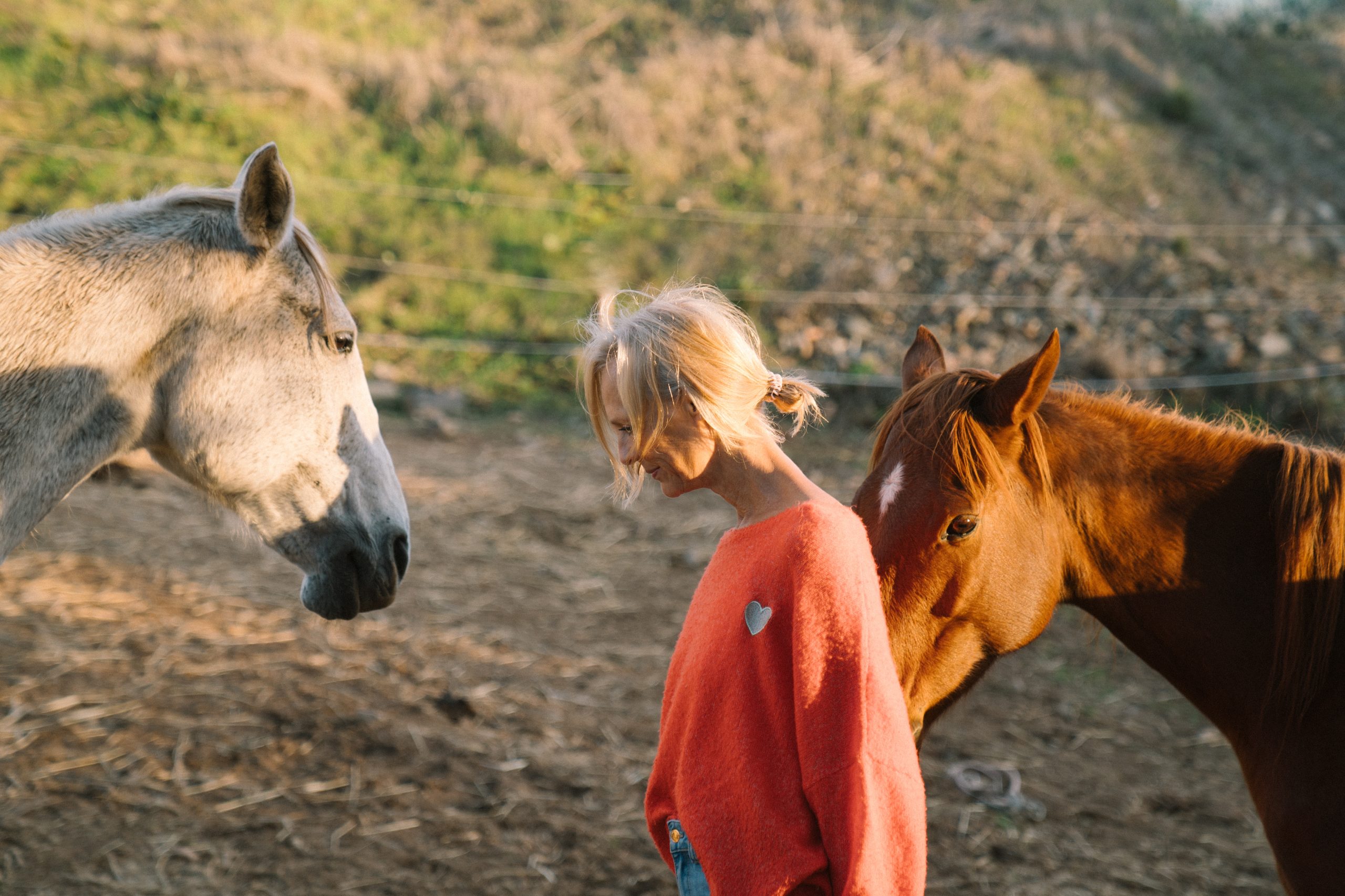 Kathrin zwischen den Pferden im Alentejo